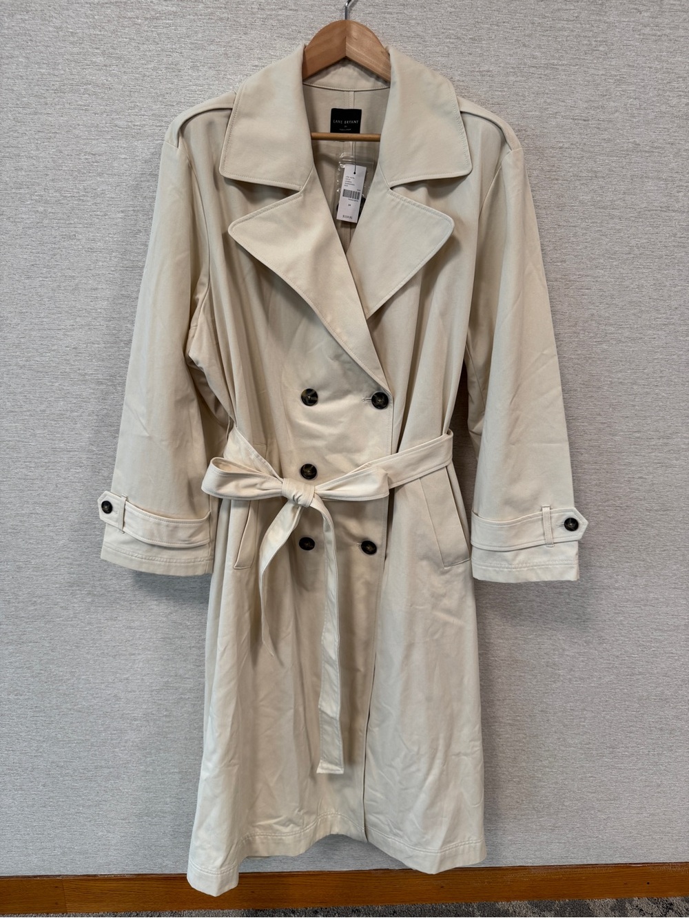 Lane Bryant Cream Double-Breasted Trench Coat